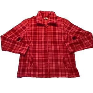 Red Plaid Zip up fleece Jacket XL